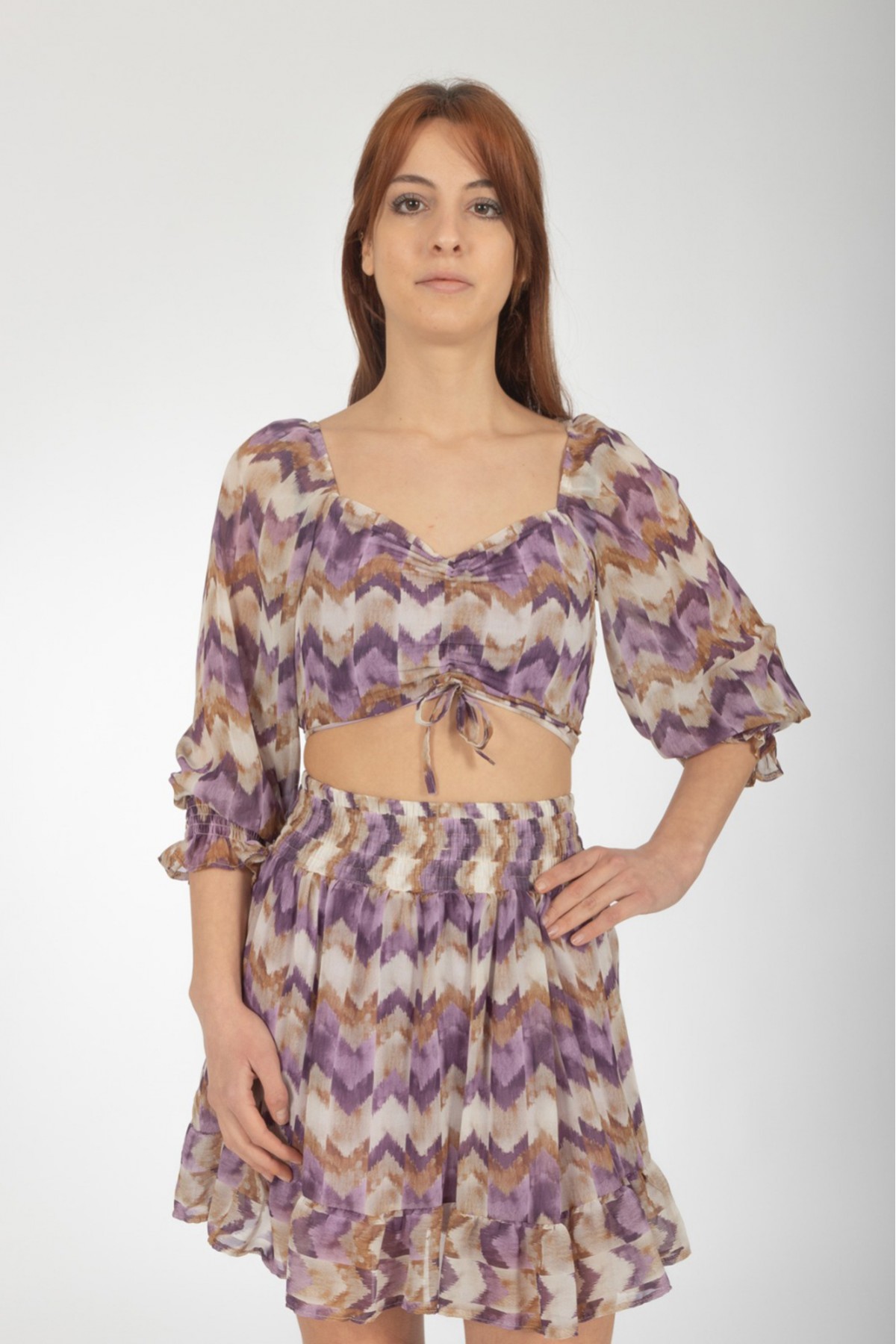 Kadın Sifon Etekli Crop IkiliTakım