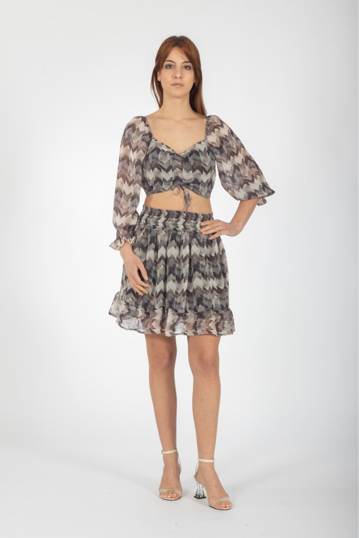 Kadın Sifon Etekli Crop IkiliTakım