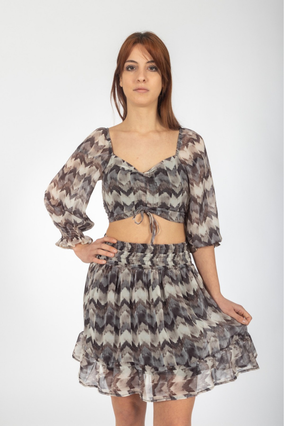 Kadın Sifon Etekli Crop IkiliTakım